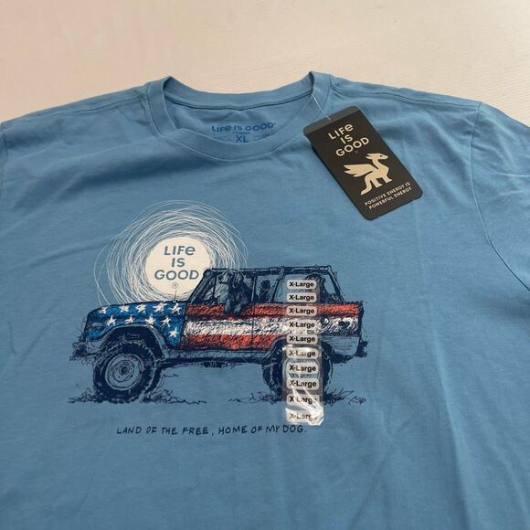 NWT Life Is Good Land Of The Free Home Of My Dog Crusher Blue T-Shirt Size XL - Picture 1 of 7
